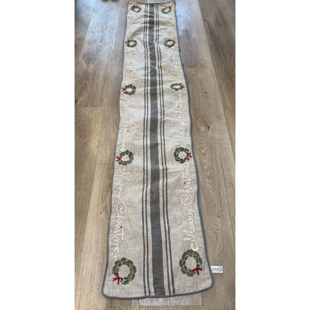 Rachel Ashwell Merry Christmas Wreath‎ Table Runner 66" X 12.5"